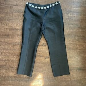 100 Percent Silk Embellished Black Evening Pants Size L/XL Women Daisy Sequin
